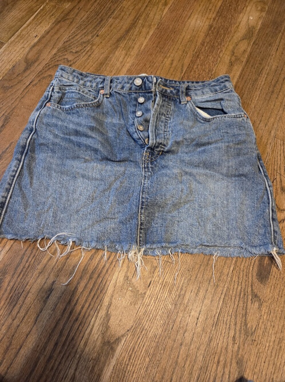 We The Free Light Blue Denim Mini Skirt with Button Front